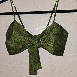 VIX Paula Hermanny Green Paisley Print Silk Blend Spaghetti Strap top Resort L